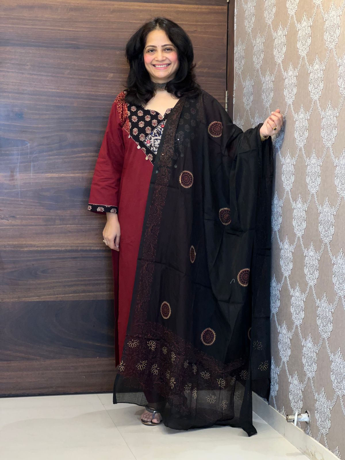 Maroon Color Kalamkari Pure Dupatta Set