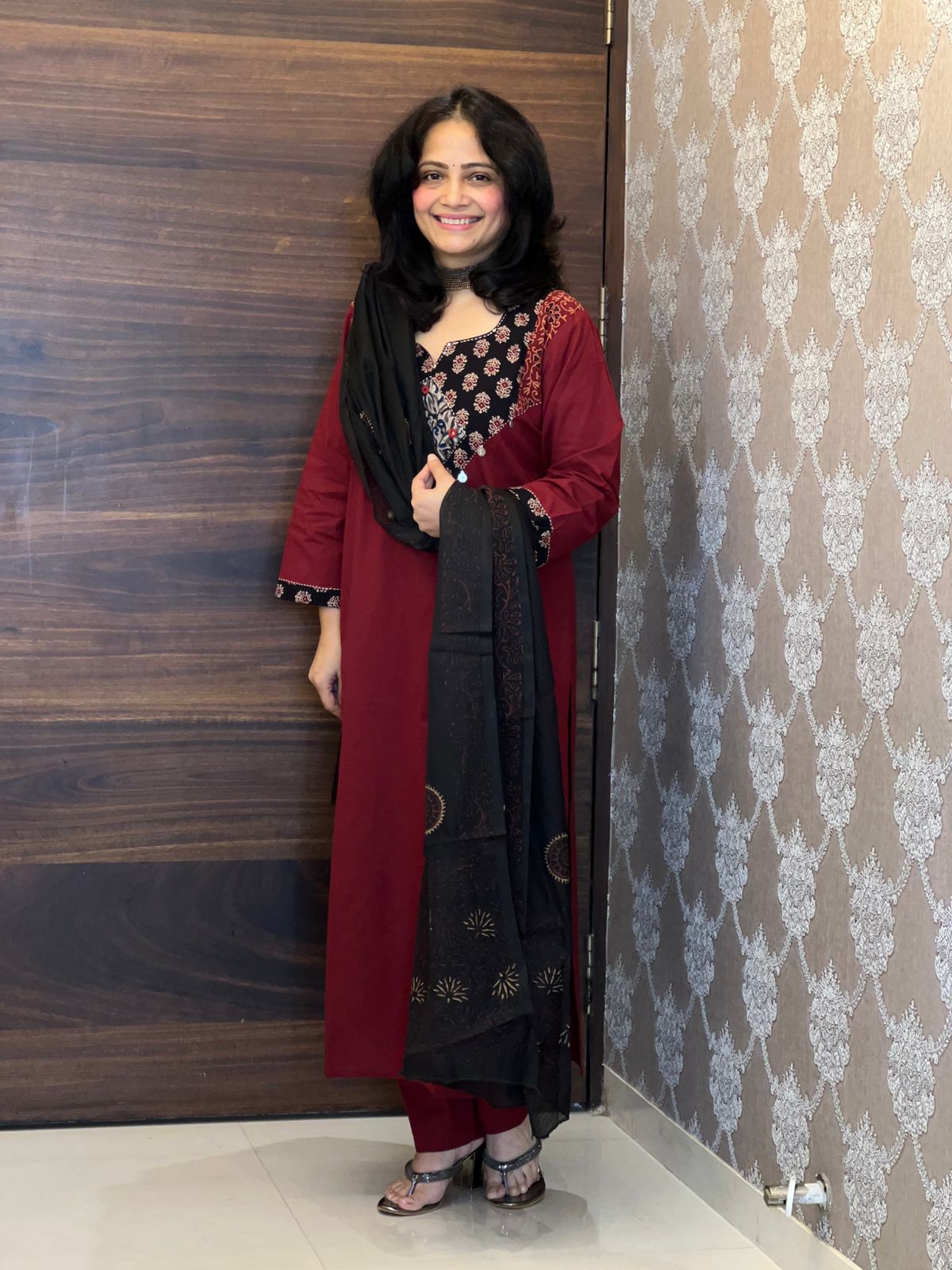 Maroon Color Kalamkari Pure Dupatta Set