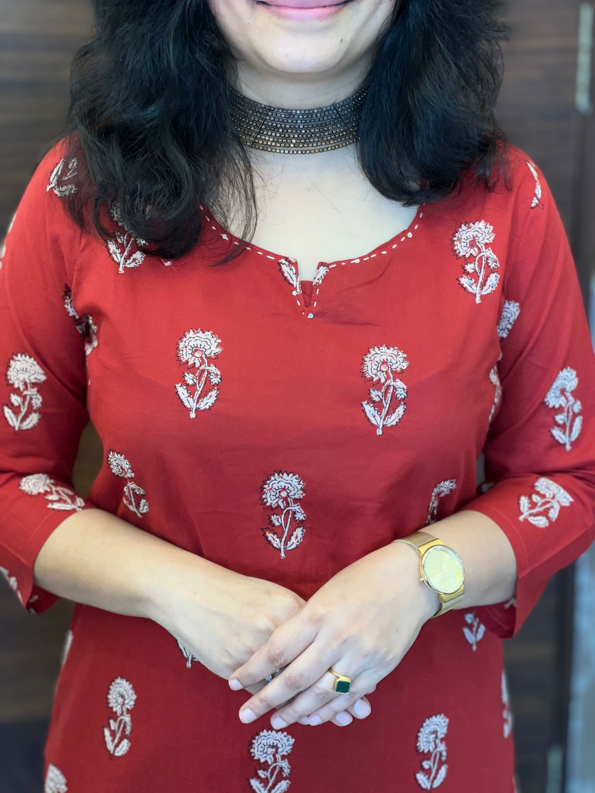 Hand-Block Printed Red Color Pure Cotton Dupatta Set