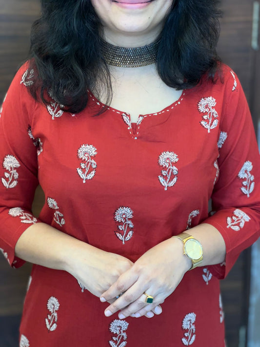 Hand-Block Printed Red Color Pure Cotton Dupatta Set