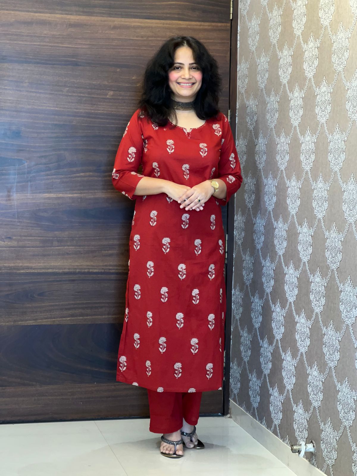 Hand-Block Printed Red Color Pure Cotton Dupatta Set