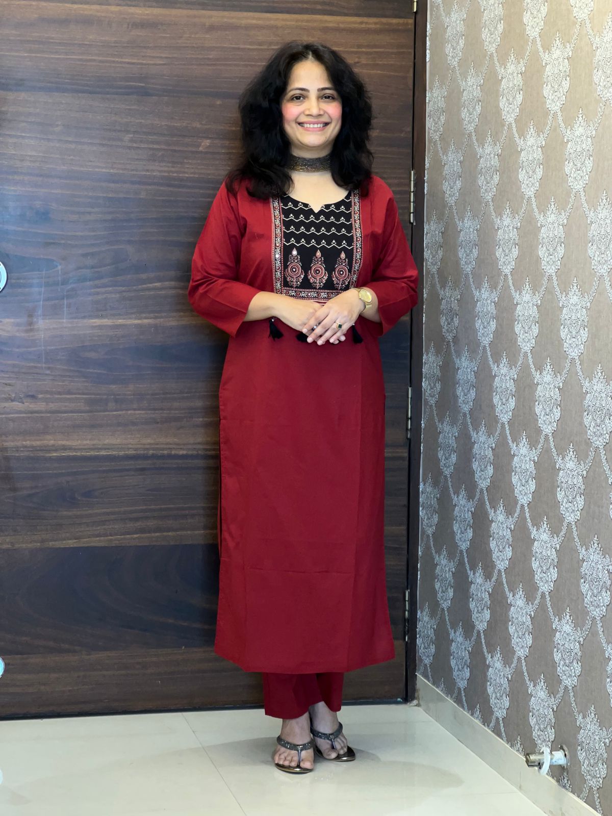 Maroon-Black Color Pure Cotton Dupatta Set