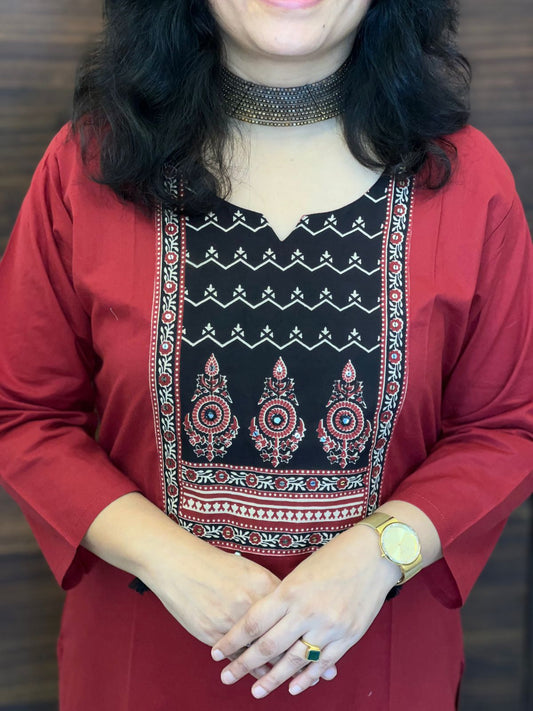 Maroon-Black Color Pure Cotton Dupatta Set