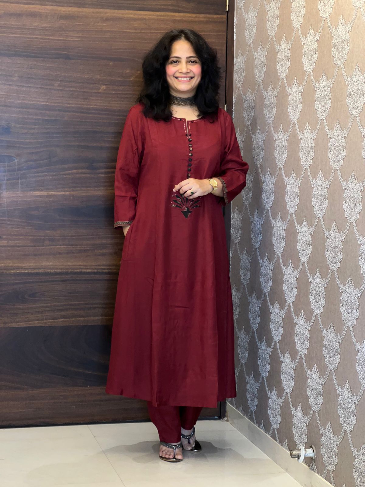 Maroon Color Applique Work Pure Muslin Dupatta Set