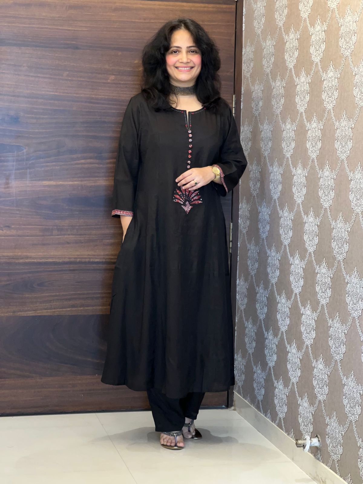 Black Color Applique Work Pure Muslin Dupatta Set