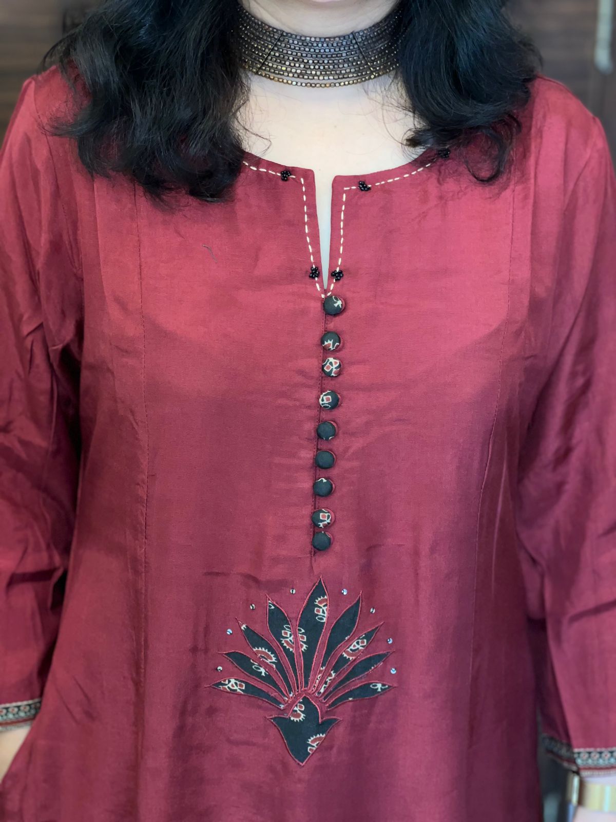 Maroon Color Applique Work Pure Muslin Dupatta Set