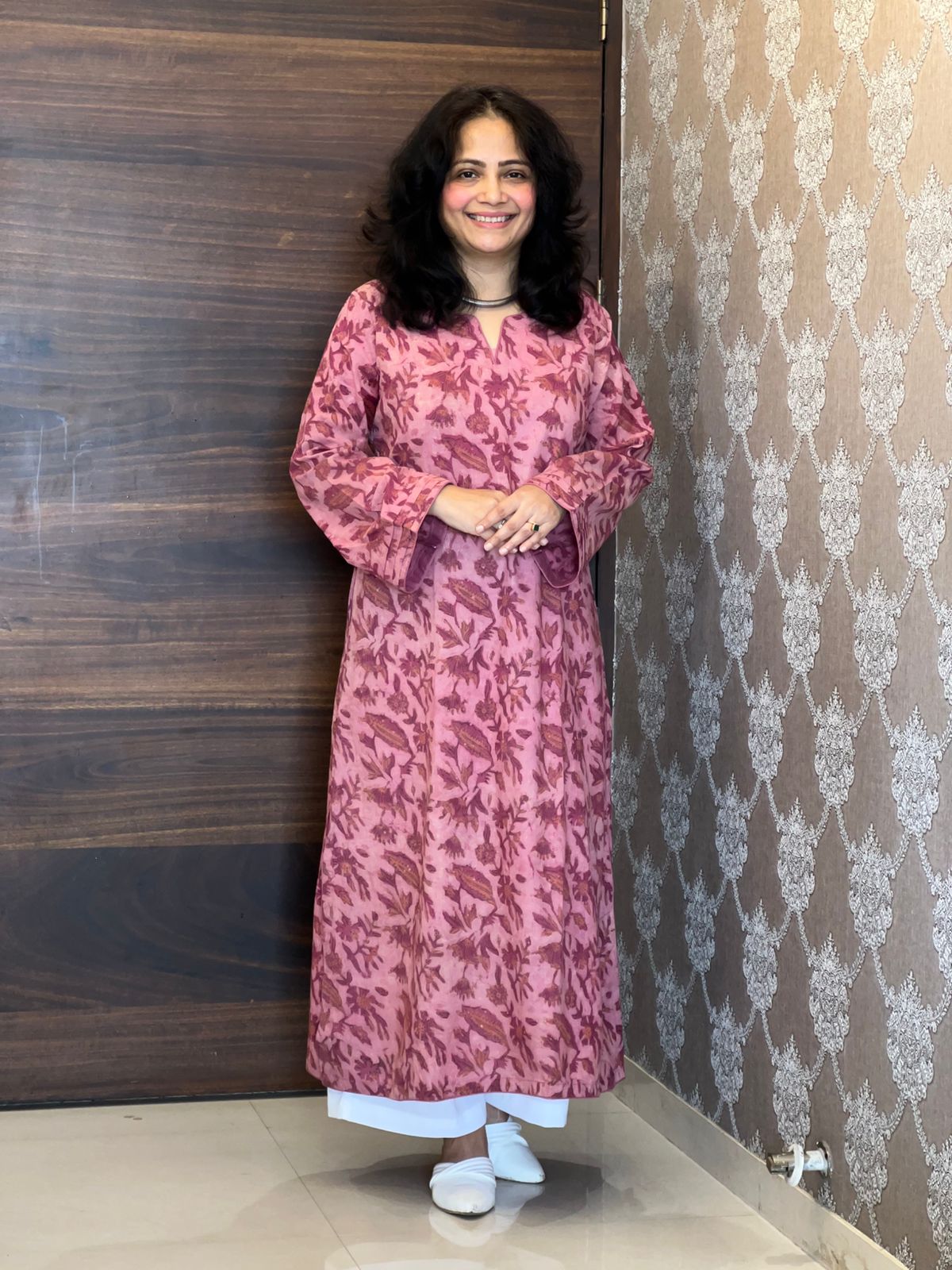 Pink Color Vanaspati Hand Block Print Pure Cotton A Line Kurti