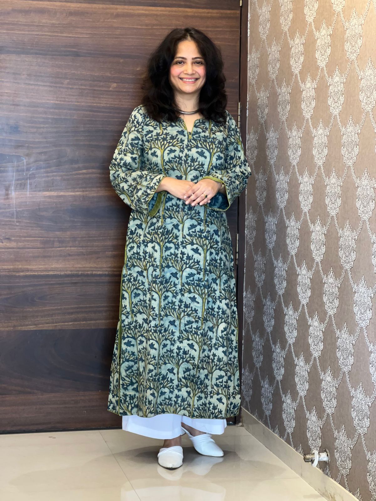 Green Color Vanaspati Hand Block Print Pure Cotton A Line Kurti