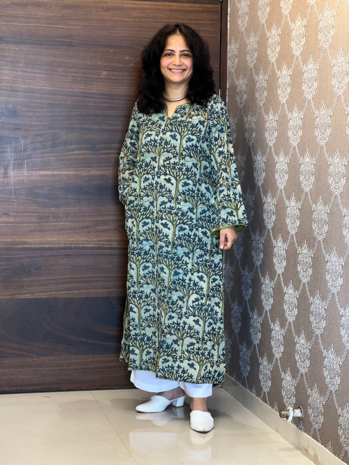 Green Color Vanaspati Hand Block Print Pure Cotton A Line Kurti