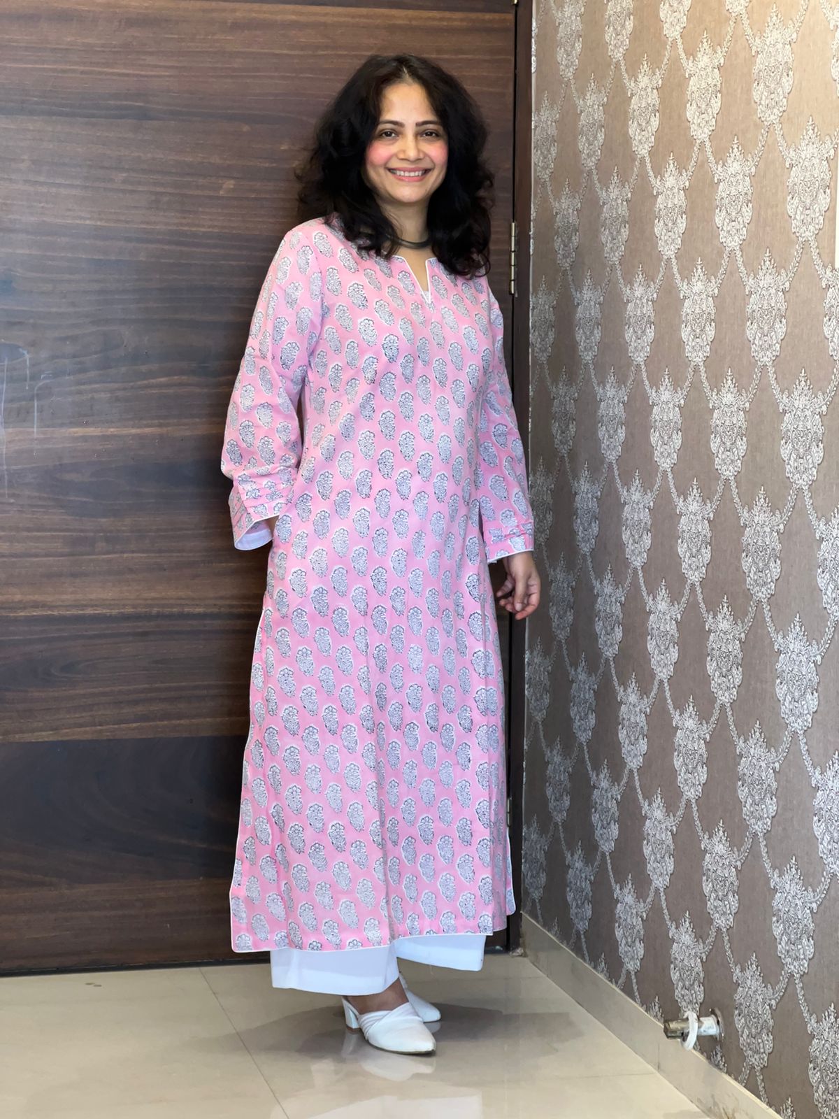 Pink Color Bagru Hand Block Print Pure Cotton A Line Kurti