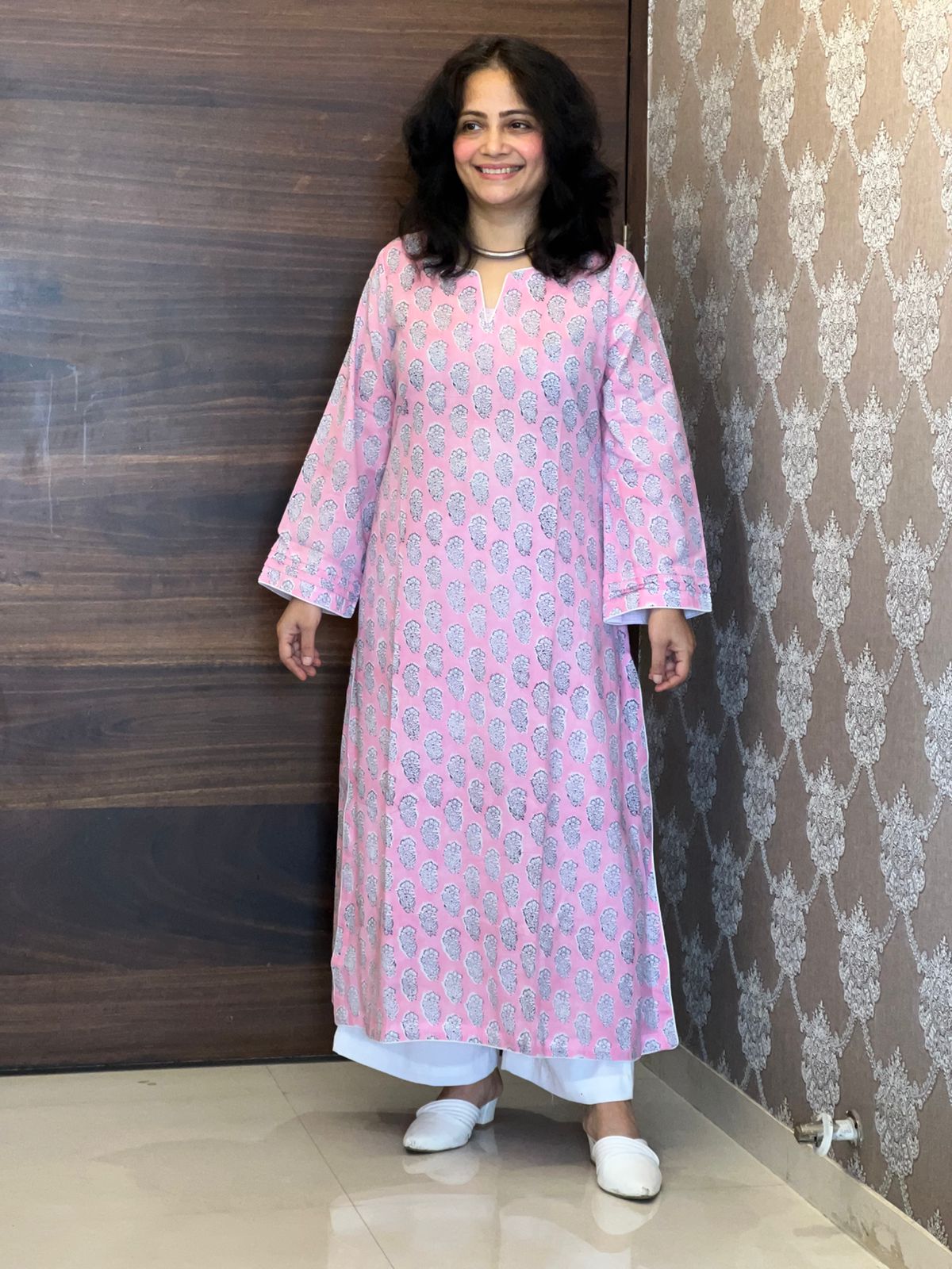 Pink Color Bagru Hand Block Print Pure Cotton A Line Kurti