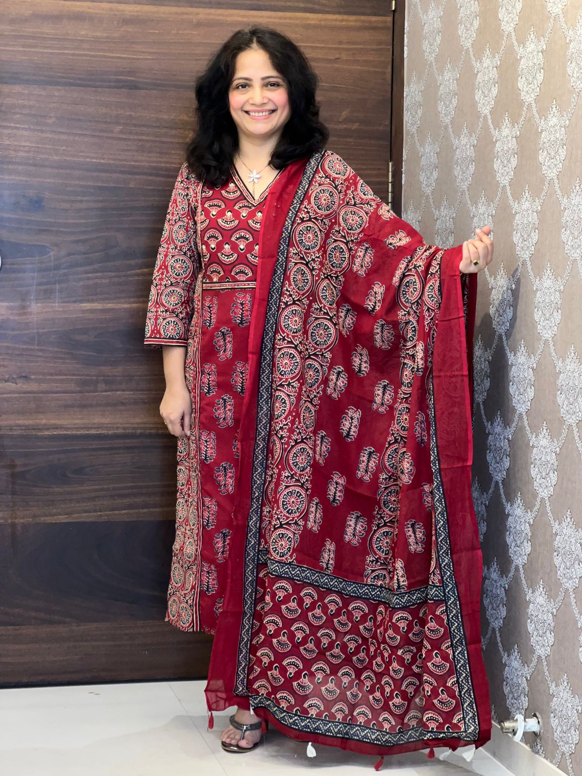 Maroon Color Panel Work Pure Dupatta Set