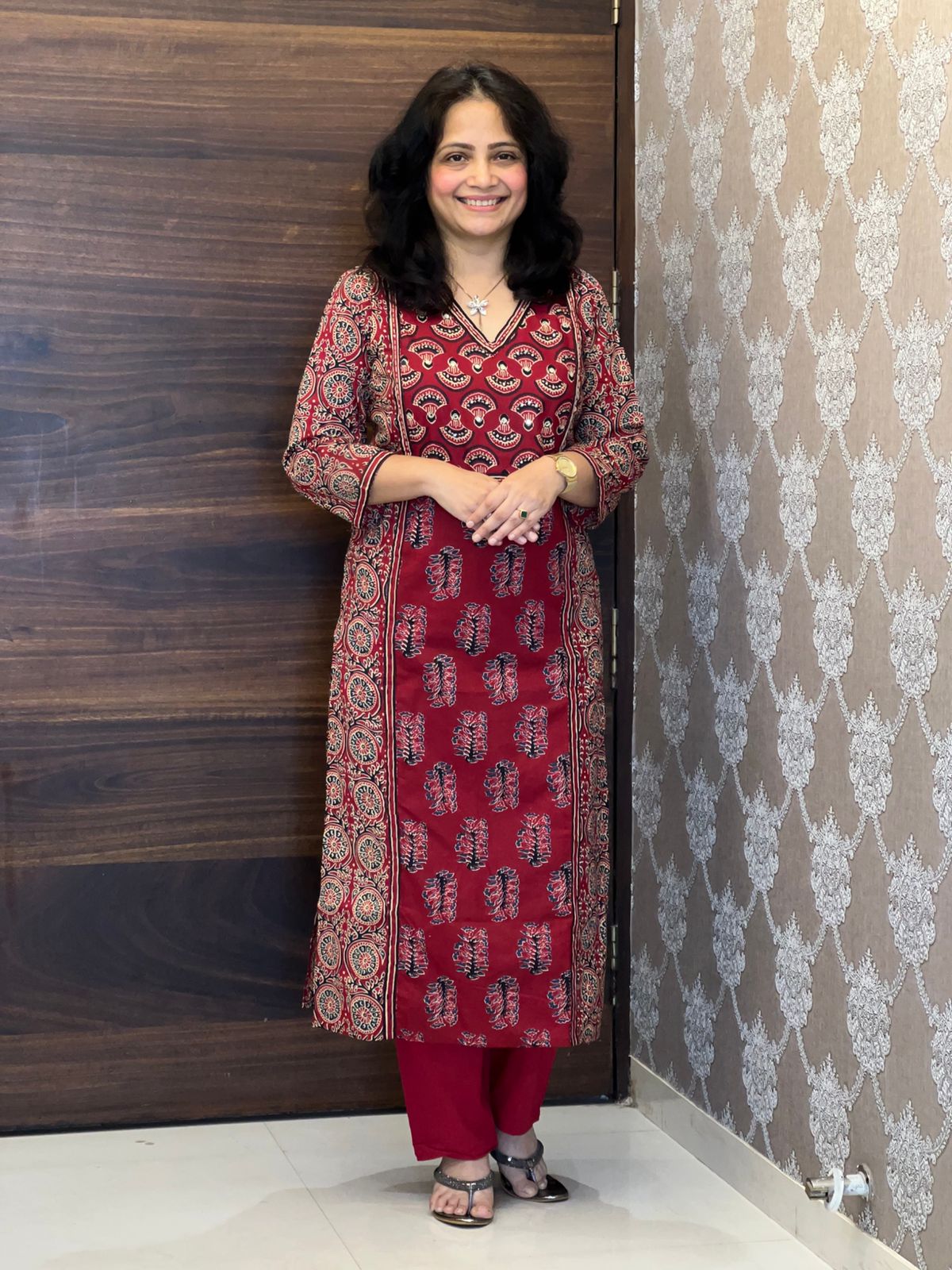 Maroon Color Panel Work Pure Dupatta Set