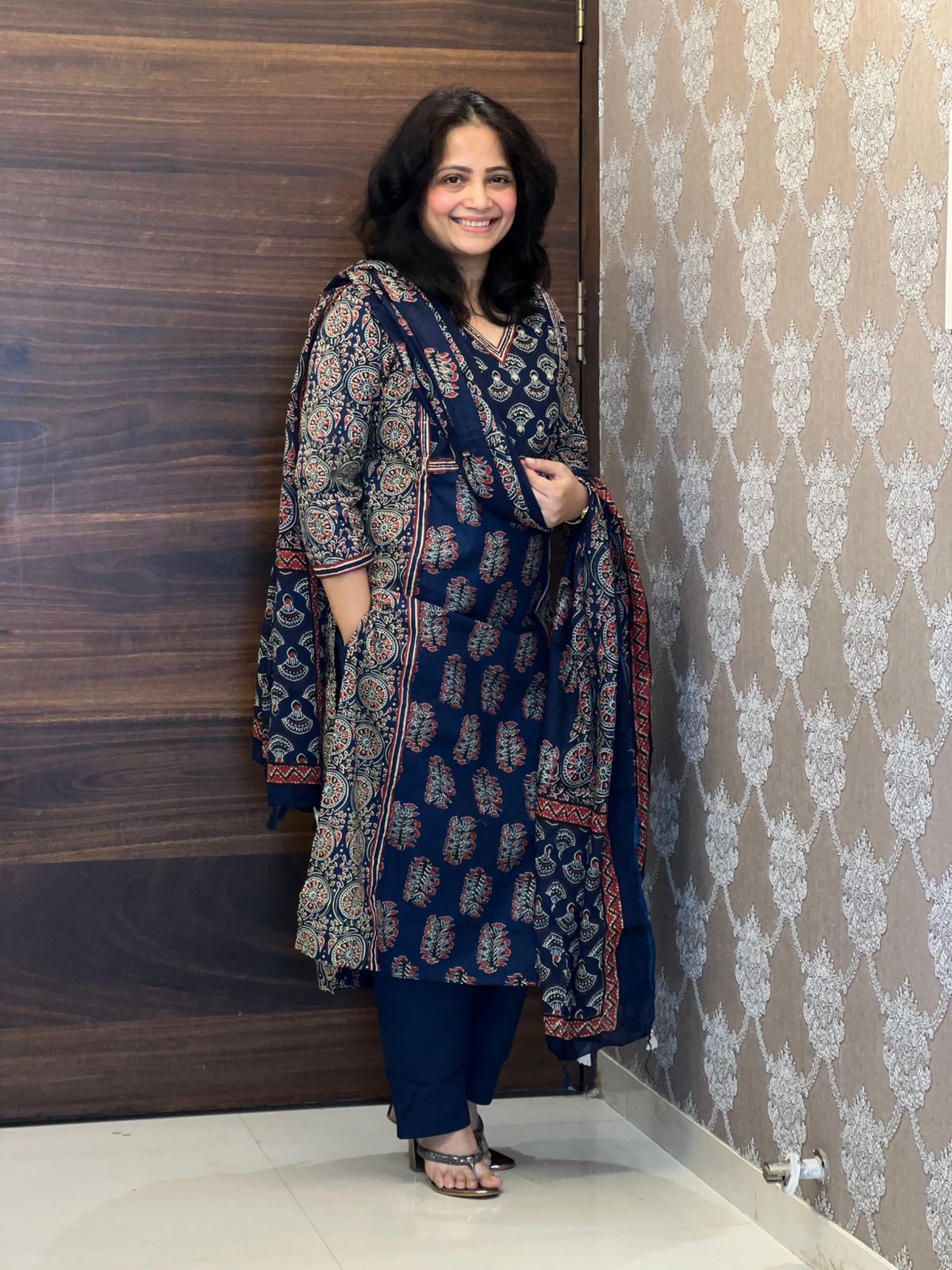 Blue Color Panel Work Pure Dupatta Set