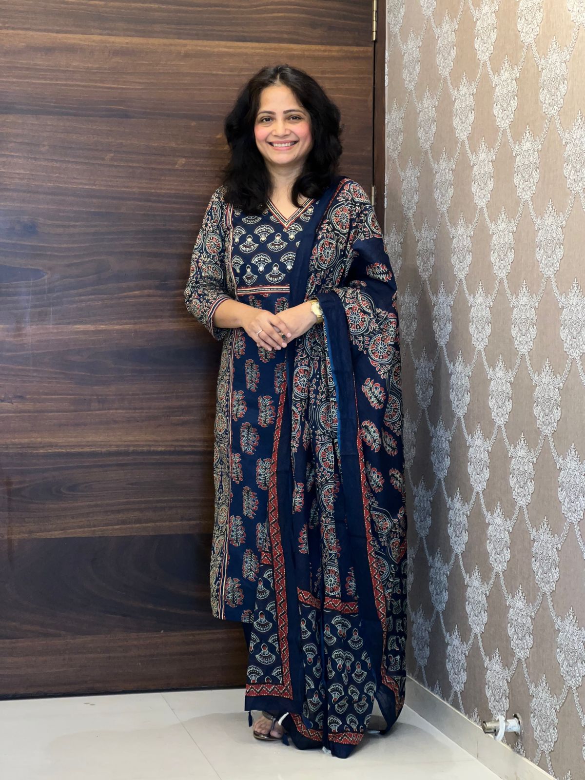 Blue Color Panel Work Pure Dupatta Set