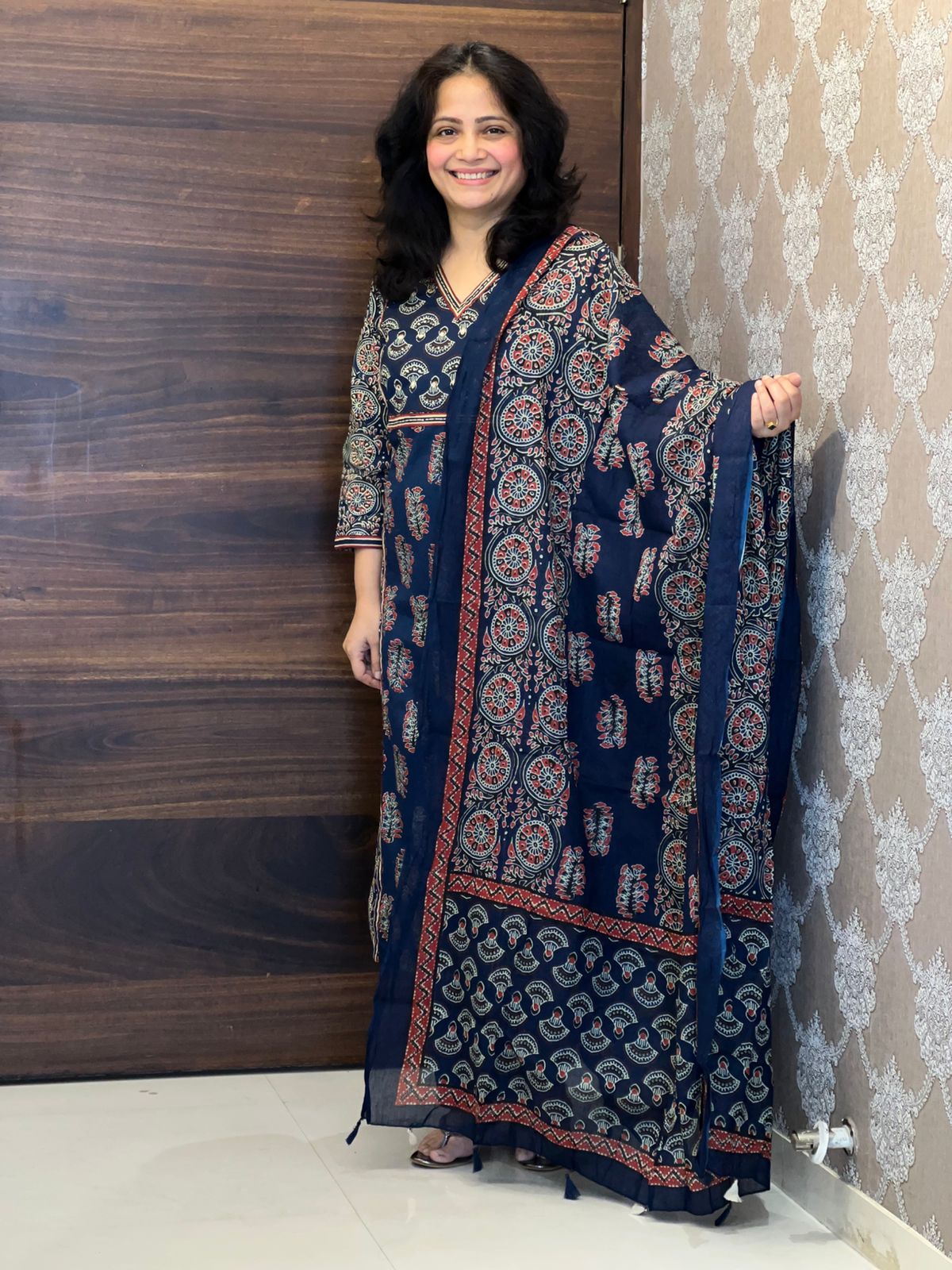 Blue Color Panel Work Pure Dupatta Set