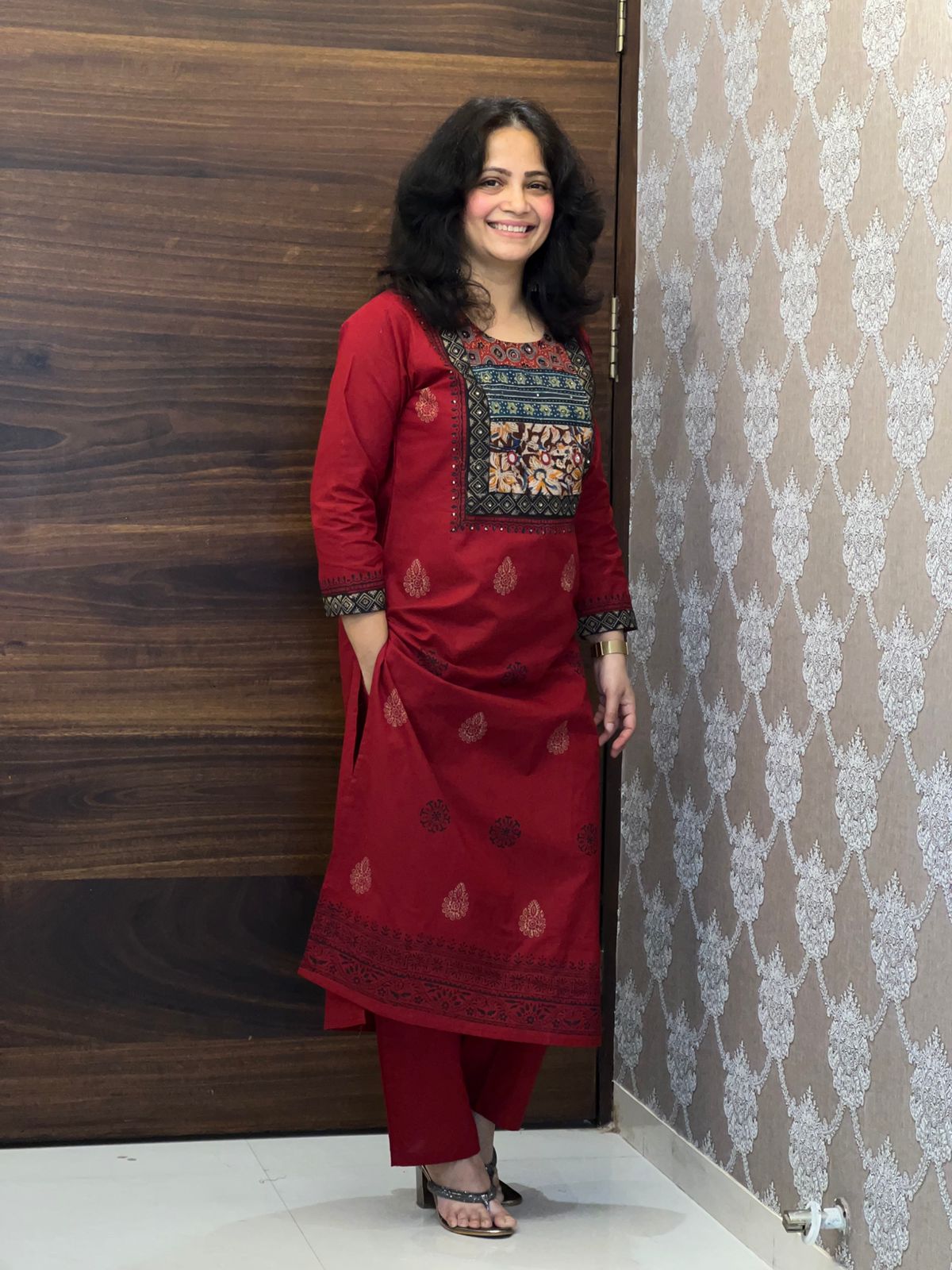 Maroon Color Ajrakh Patch Work Premium Cotton Dupatta Set