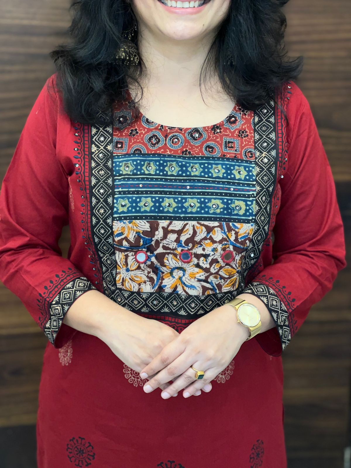 Maroon Color Ajrakh Patch Work Premium Cotton Dupatta Set