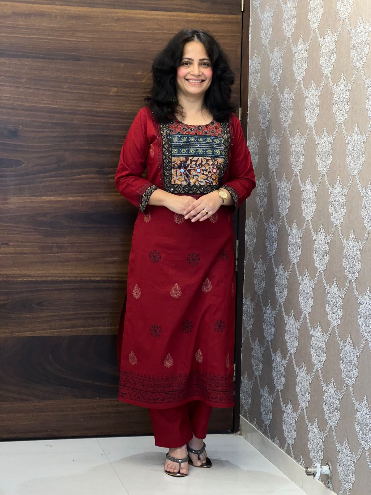 Maroon Color Ajrakh Patch Work Premium Cotton Dupatta Set