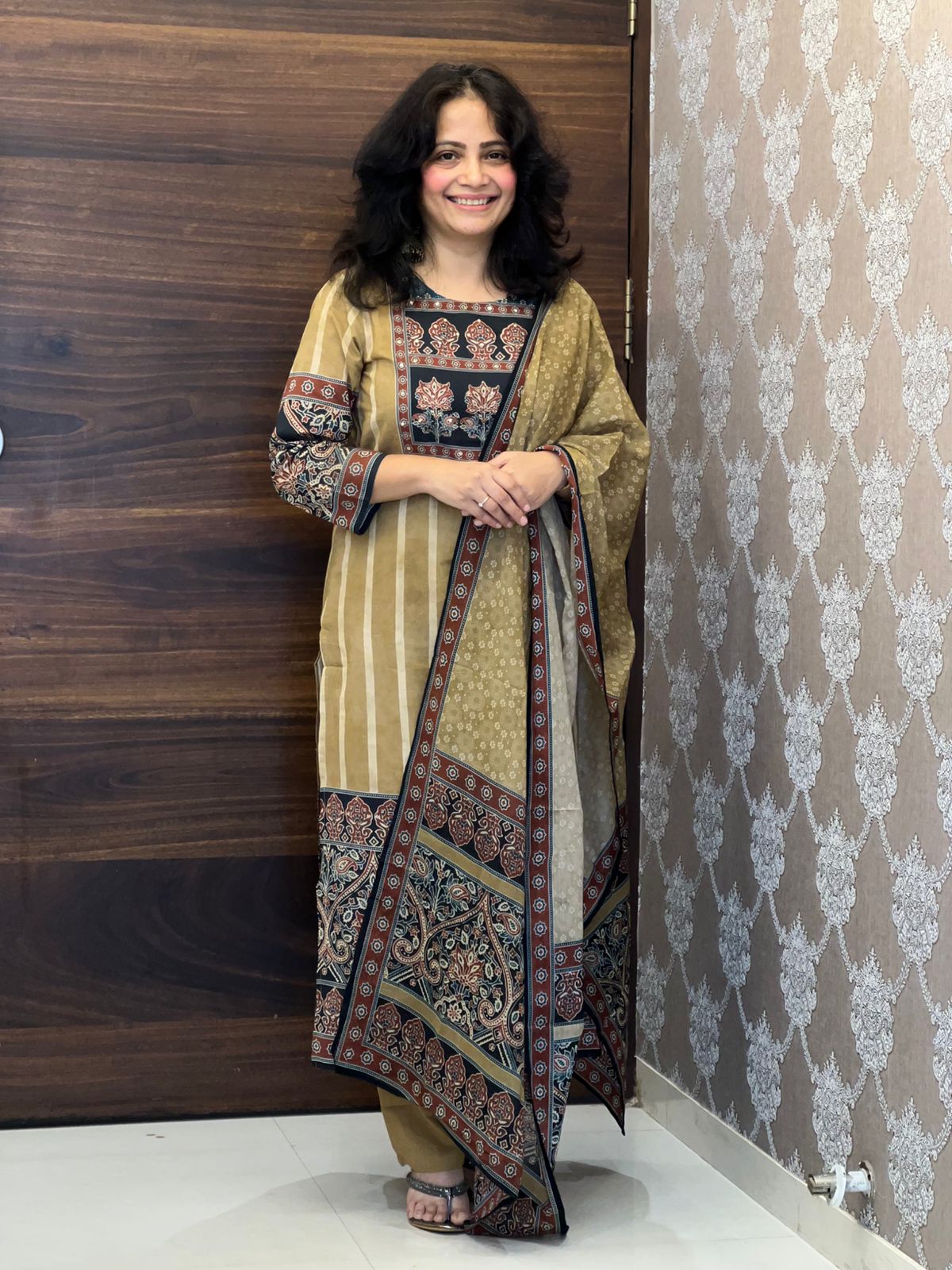 Digital Printed Mustard Yellow Colour Pure Cotton Dupatta Set