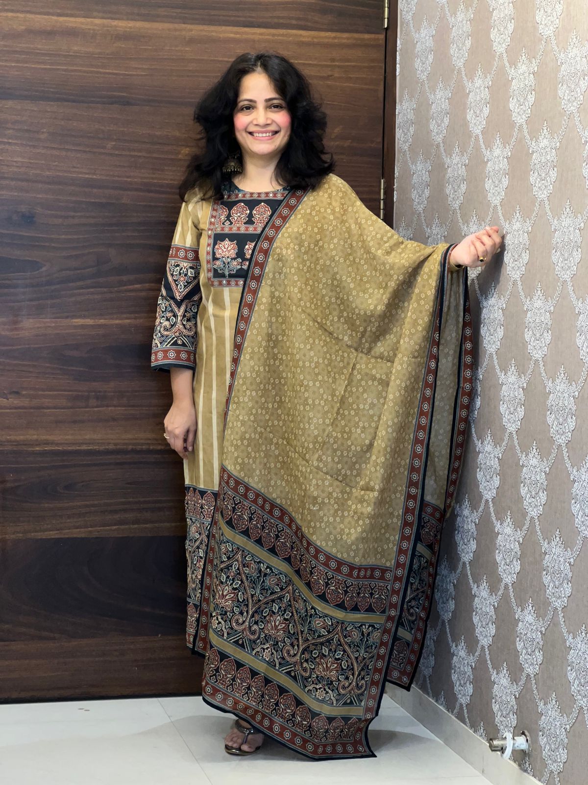 Digital Printed Mustard Yellow Colour Pure Cotton Dupatta Set