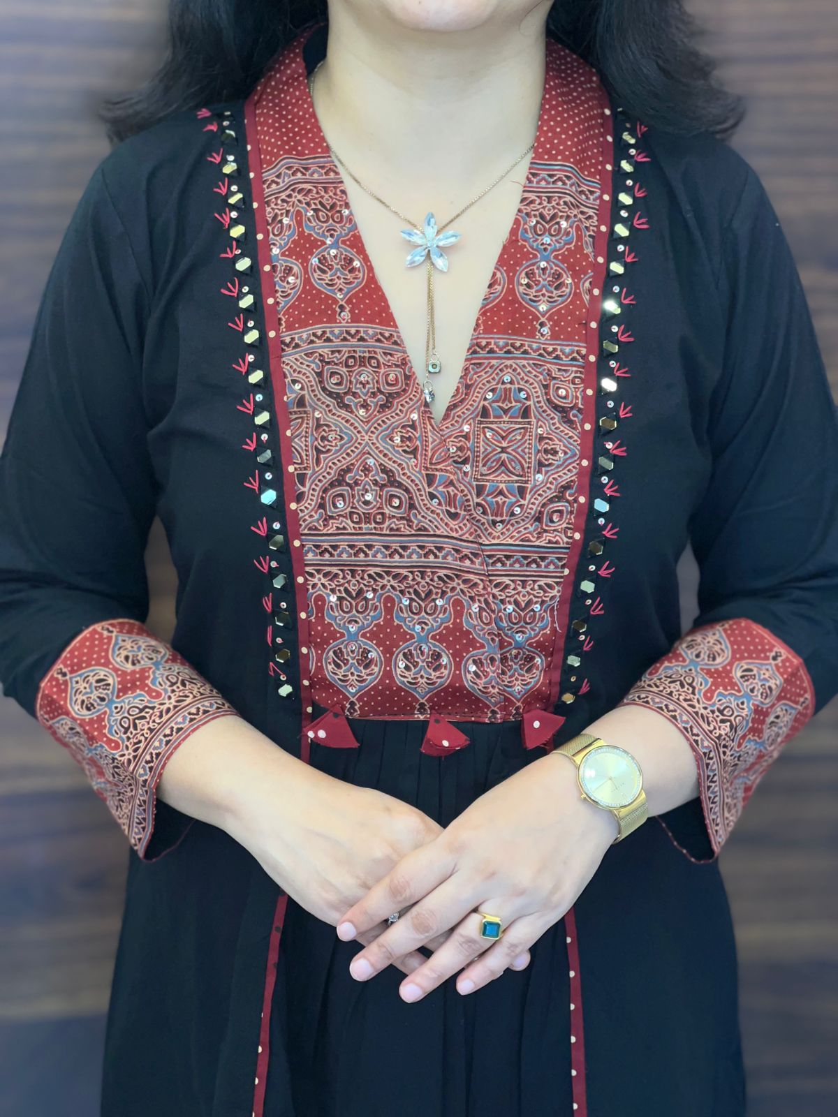 Black Colour Premium Cotton Dupatta Set With Ajrakh Patching