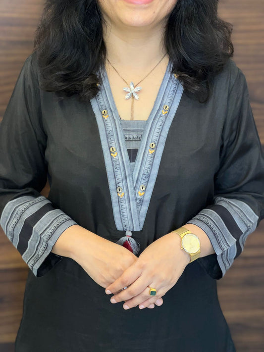 Black Colour Pure Muslin Dupatta Set