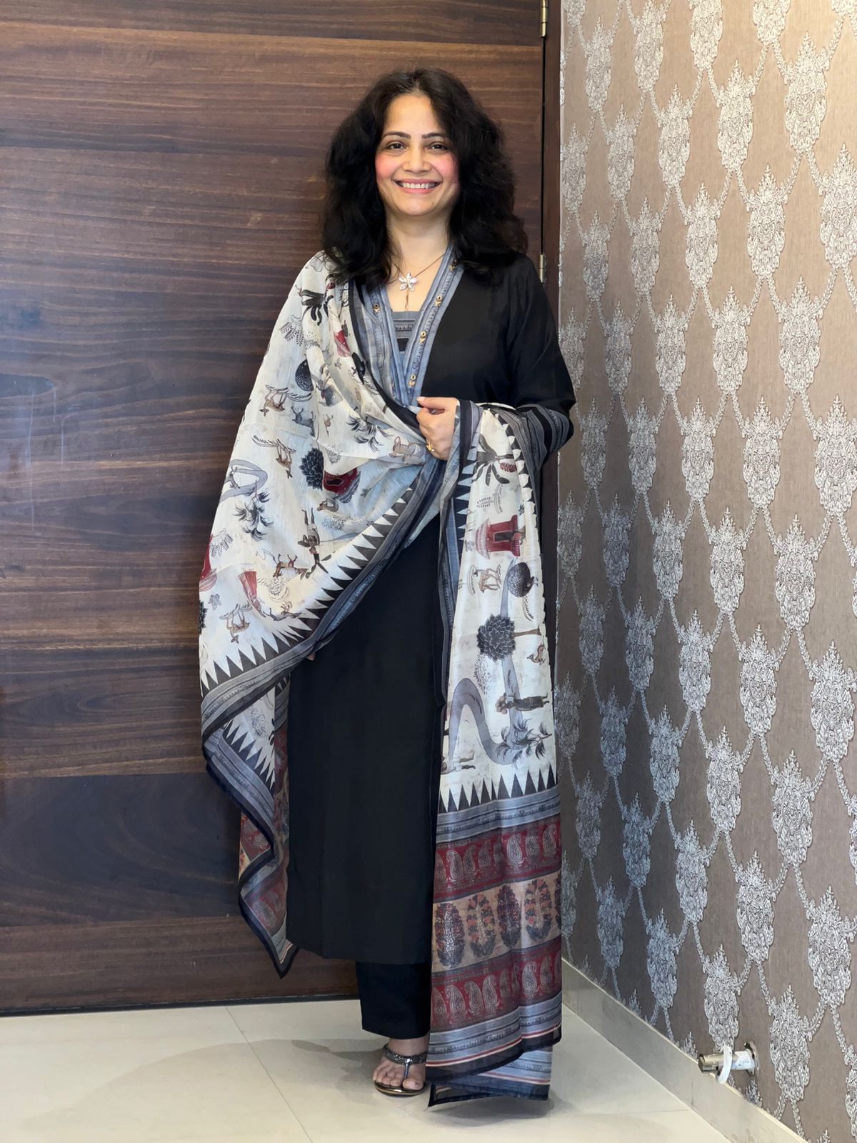 Black Colour Pure Muslin Dupatta Set