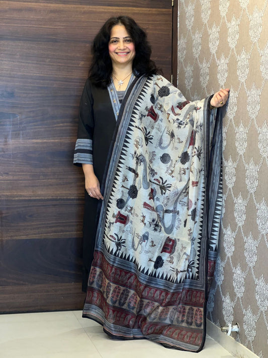 Black Colour Pure Muslin Dupatta Set