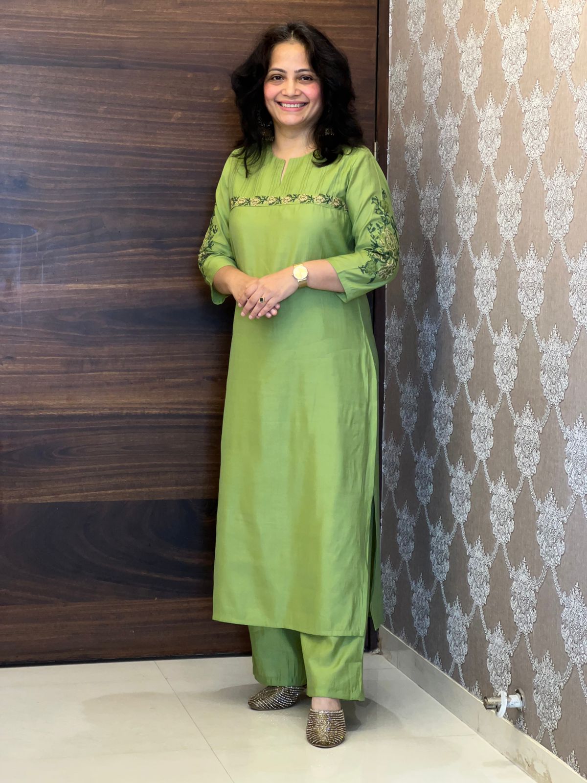 Lime Green  Modal Muslin Kurti-Pant Set