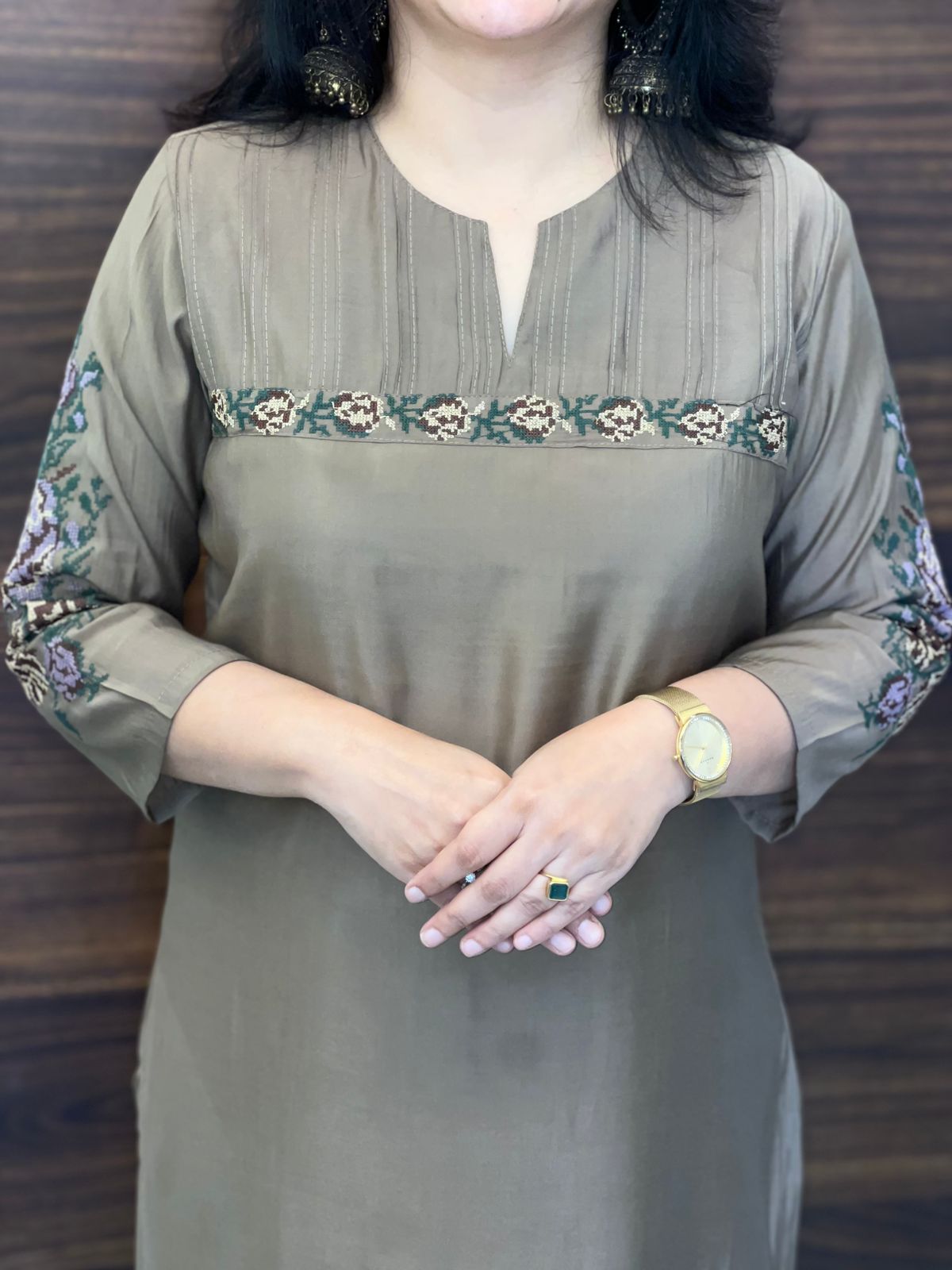 Coffee Brown  Modal Muslin Kurti-Pant Set