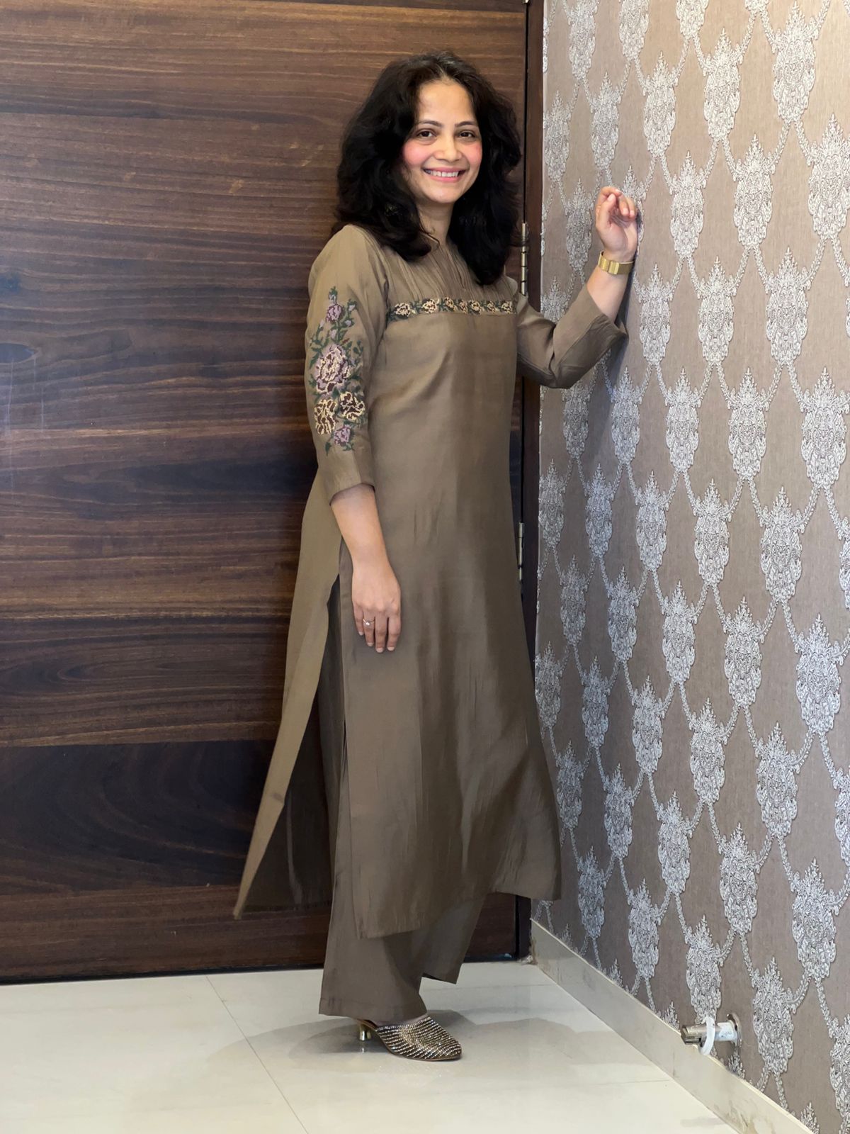 Coffee Brown  Modal Muslin Kurti-Pant Set