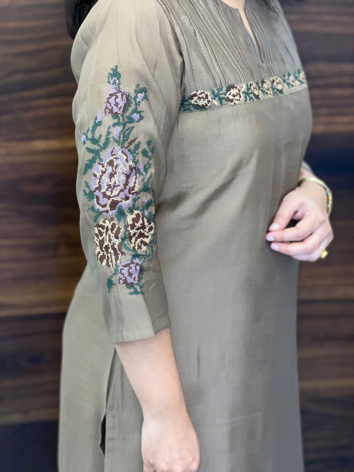 Coffee Brown  Modal Muslin Kurti-Pant Set