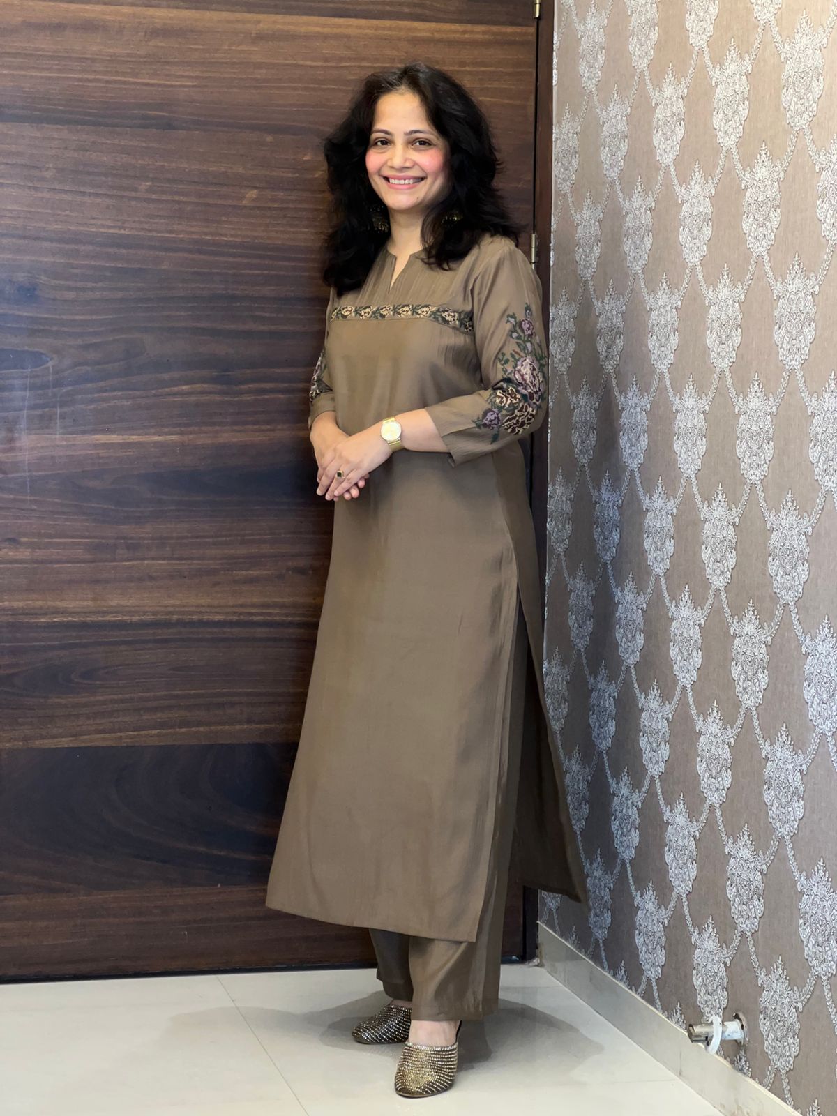 Coffee Brown  Modal Muslin Kurti-Pant Set