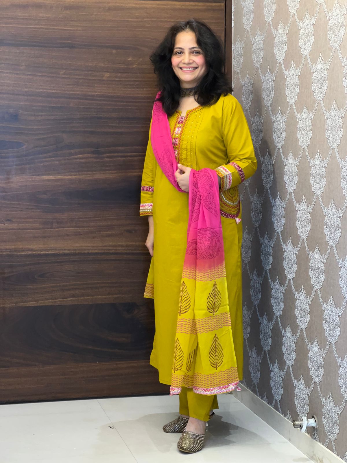 Yellow Colour Premium Cotton Dupatta Set