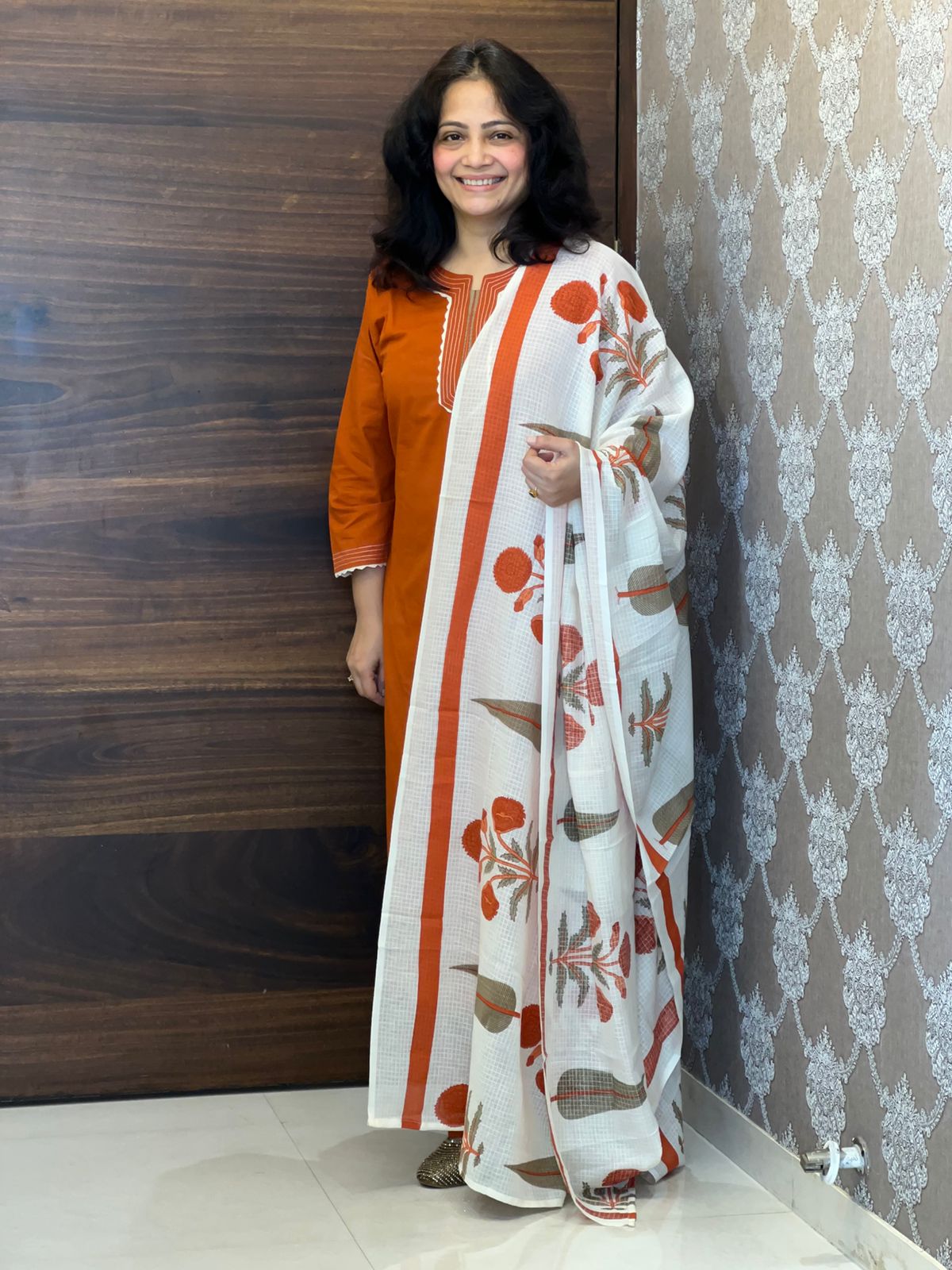 Brown Pure Cotton Dupatta Set