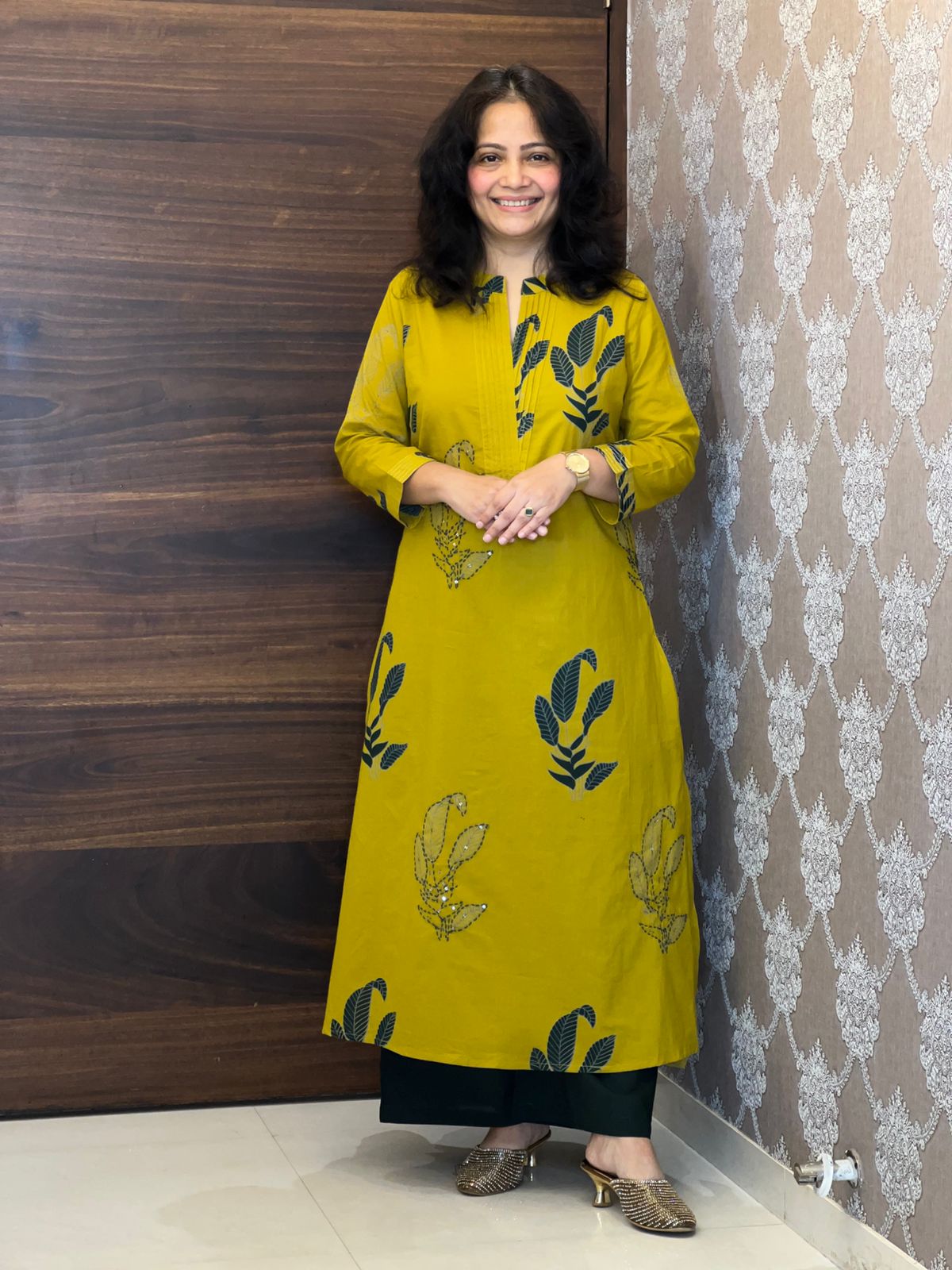 Mustard Pure Cotton A line Dupatta Set