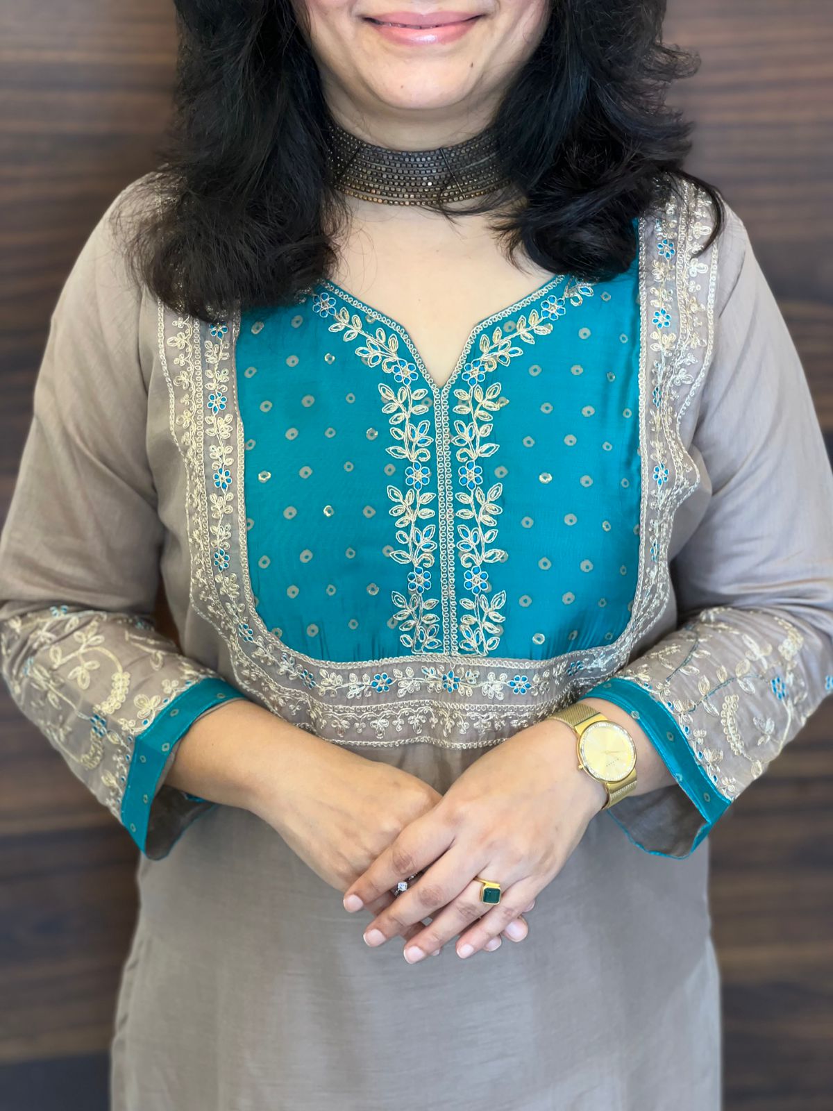 Nude & Firozi Color Mul Chanderi Dupatta Set