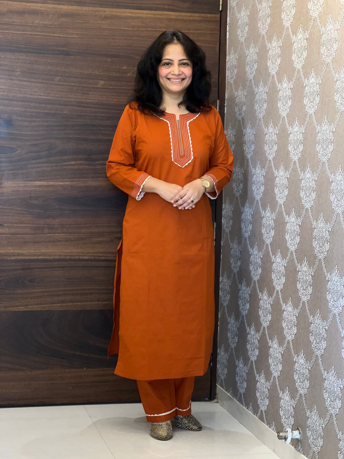 Brown Pure Cotton Dupatta Set