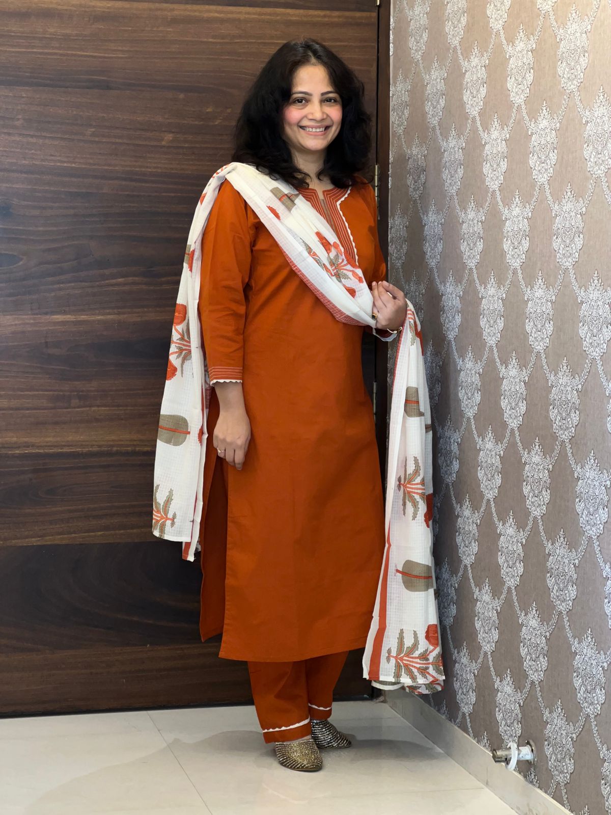 Brown Pure Cotton Dupatta Set