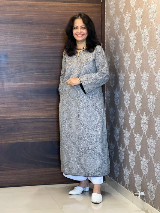 Blank & White Screen Print Pure Cotton A Line Kurti