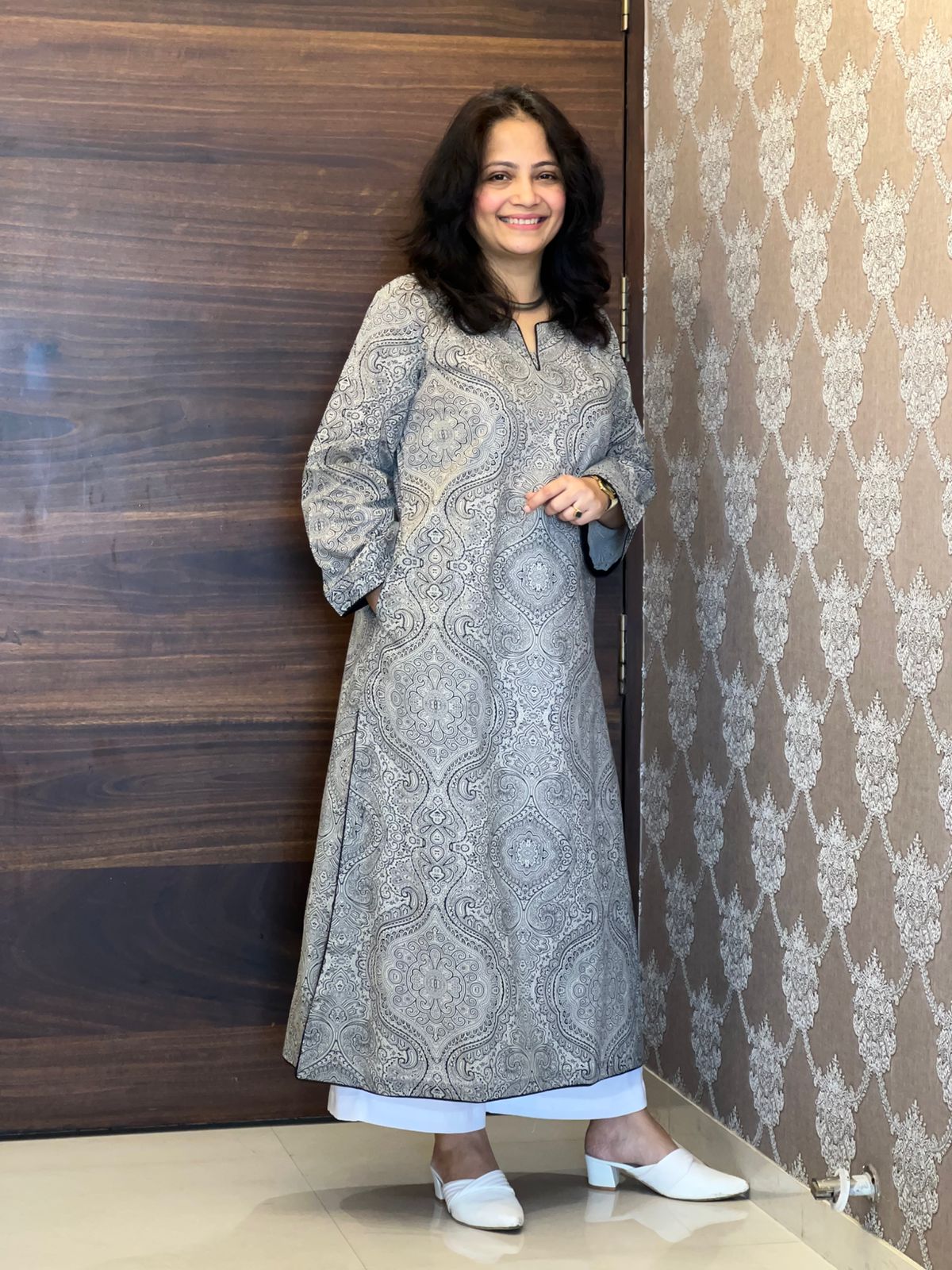 Blank & White Screen Print Pure Cotton A Line Kurti
