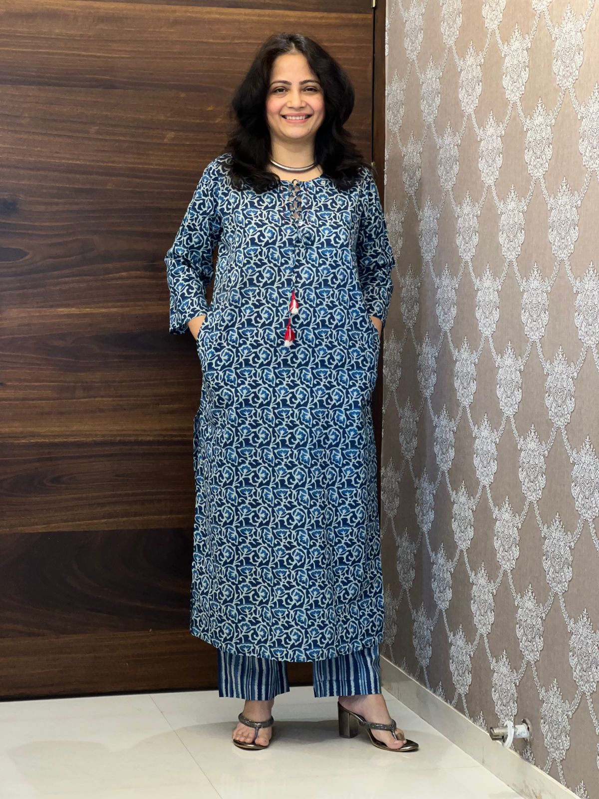 Bagru Jali Printed Indigo Colour Pure Cotton Dupatta Set