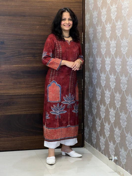 Maroon Color Premium Rayon Kurti