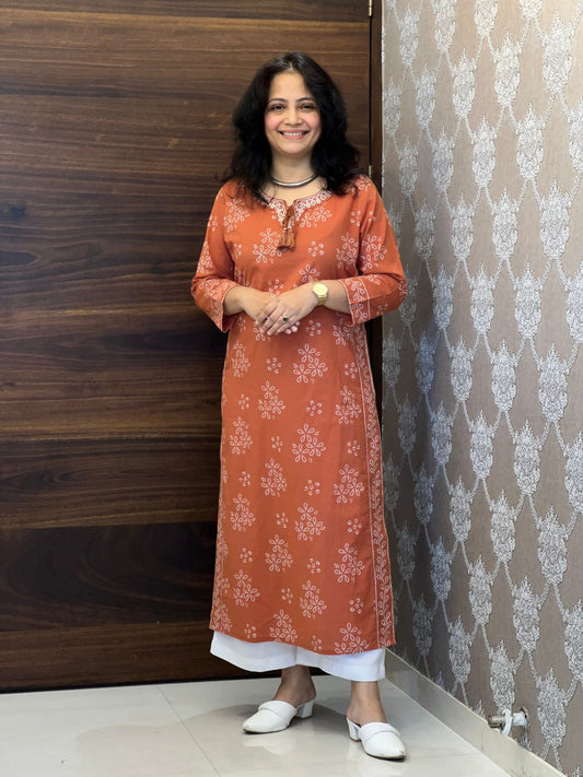Rust Color Pure Cotton Kurti