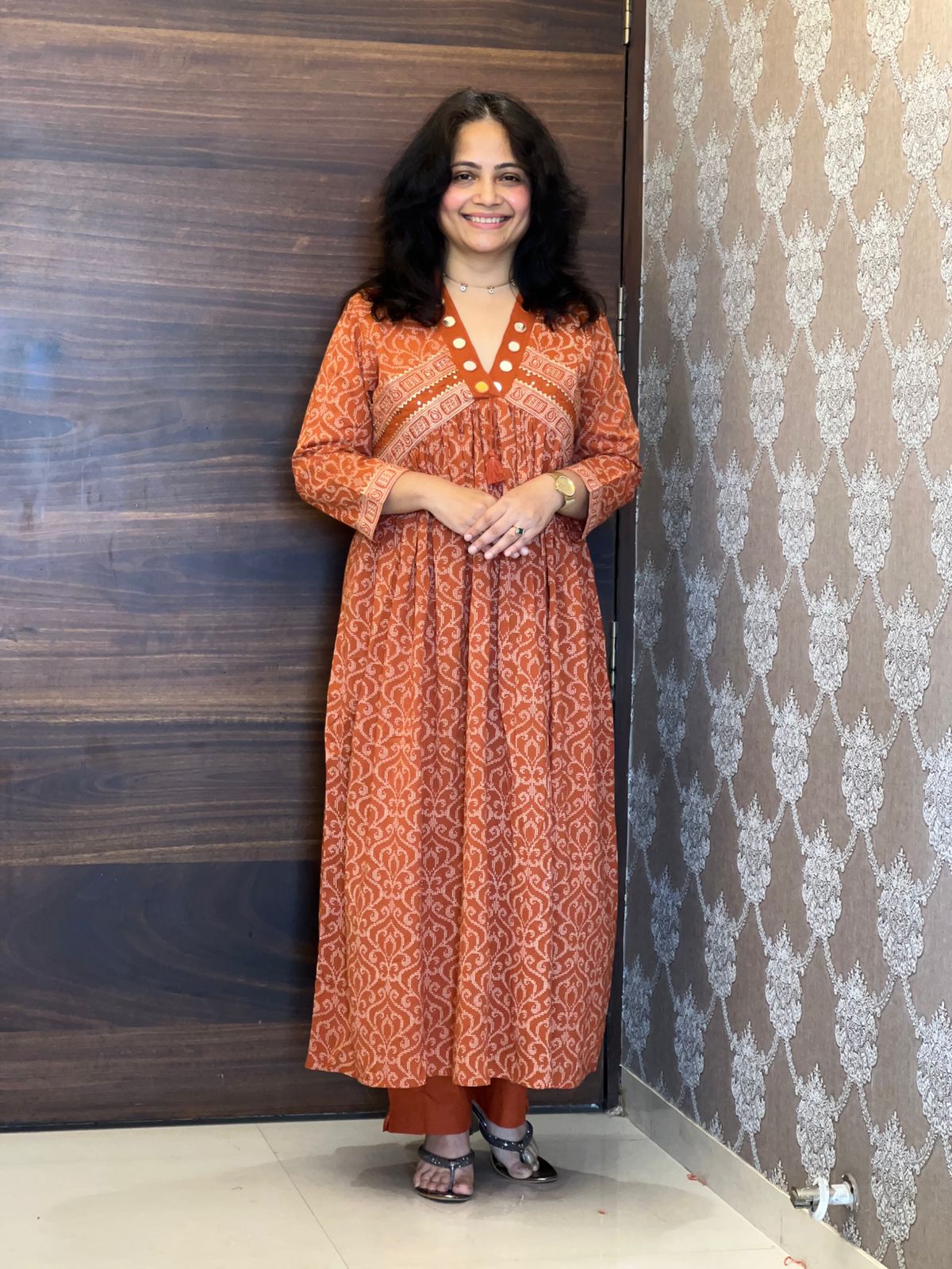 Rust Colour Pure Cotton A line Dupatta Set