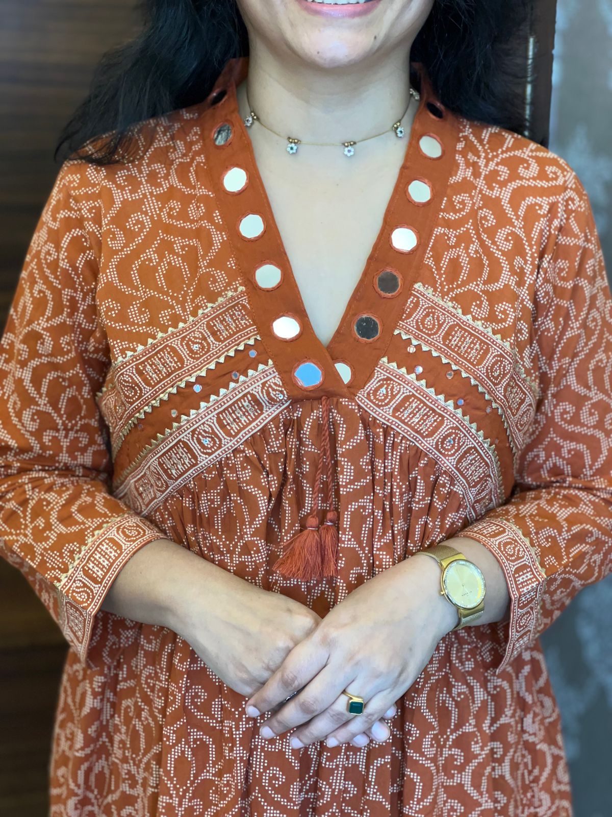 Rust Colour Pure Cotton A line Dupatta Set