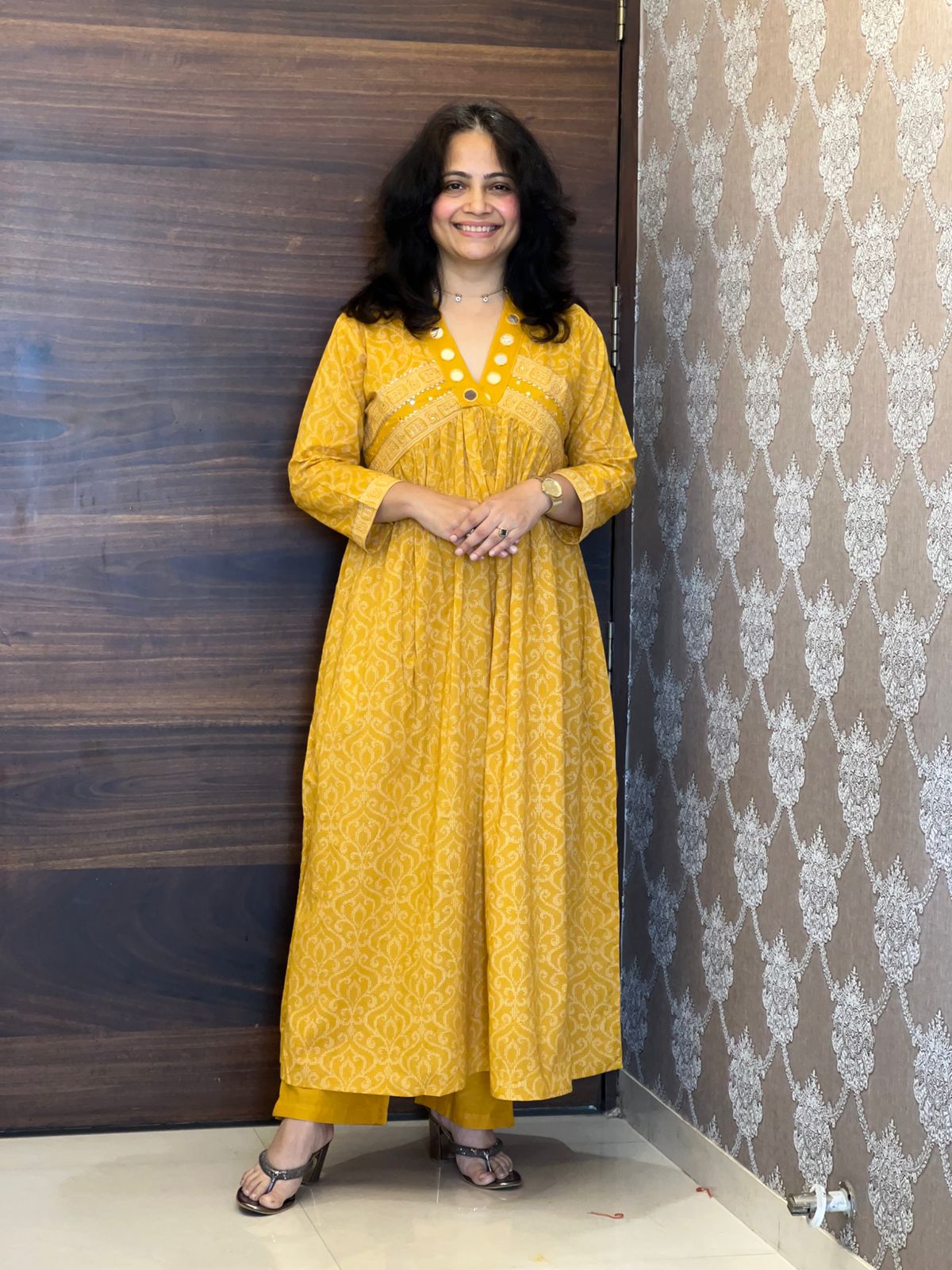 Yellow Colour Pure Cotton A line Dupatta Set