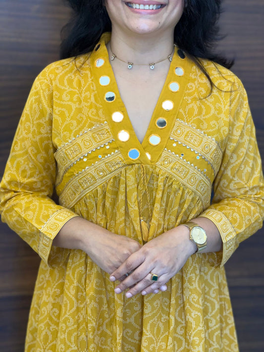 Yellow Colour Pure Cotton A line Dupatta Set