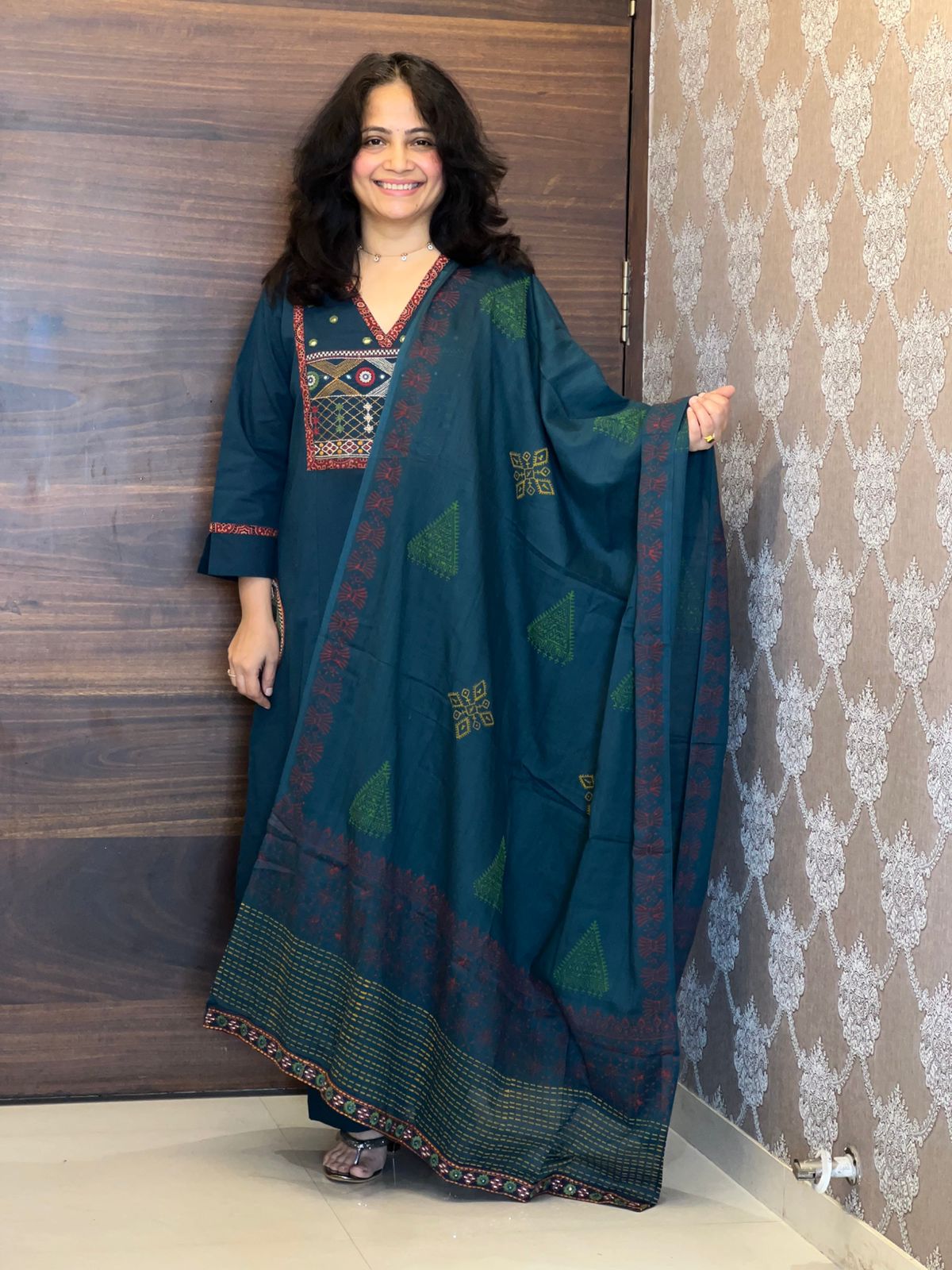 Peacock Colour Premium Cotton Dupatta Set